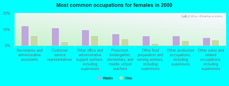 Most common occupations for females in 2000