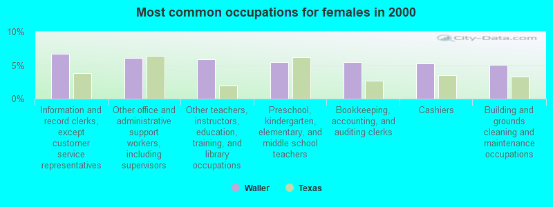 Most common occupations for females in 2000