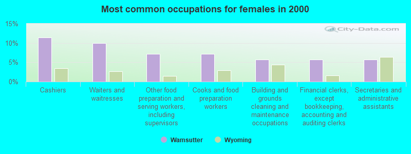 Most common occupations for females in 2000