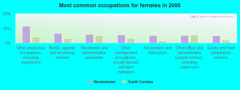 Most common occupations for females in 2000