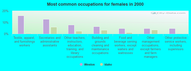 Most common occupations for females in 2000