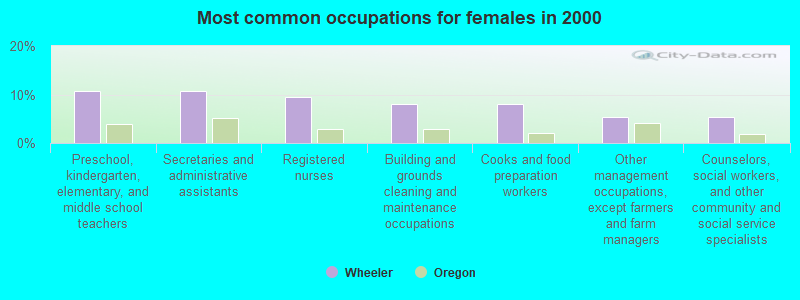 Most common occupations for females in 2000