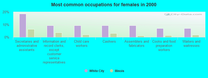 Most common occupations for females in 2000