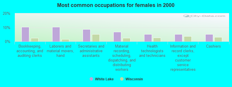 Most common occupations for females in 2000