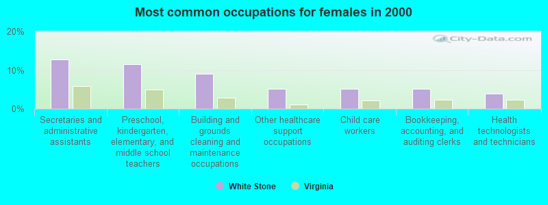 Most common occupations for females in 2000