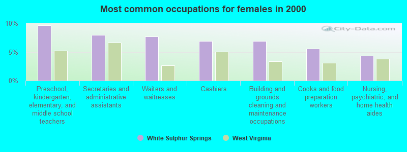 Most common occupations for females in 2000