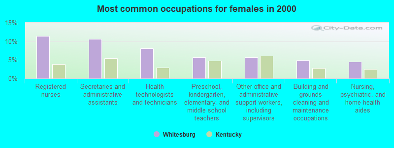 Most common occupations for females in 2000