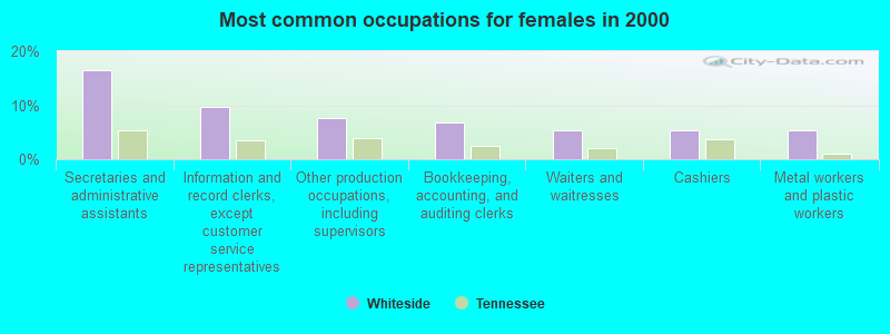 Most common occupations for females in 2000