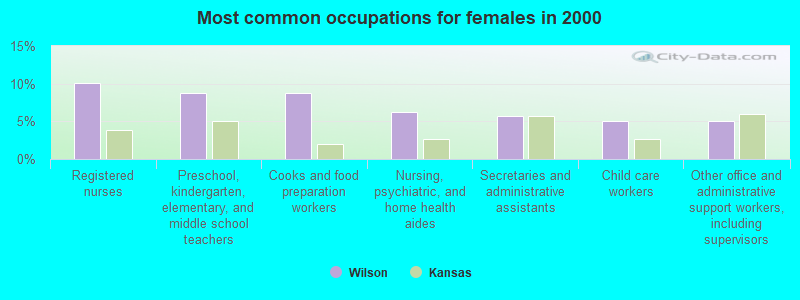 Most common occupations for females in 2000