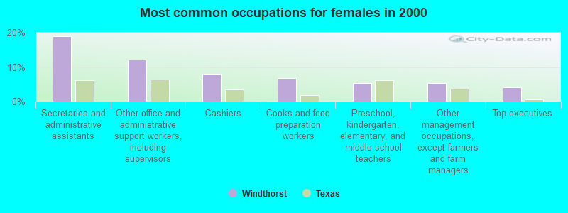 Most common occupations for females in 2000