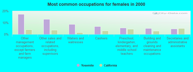 Most common occupations for females in 2000