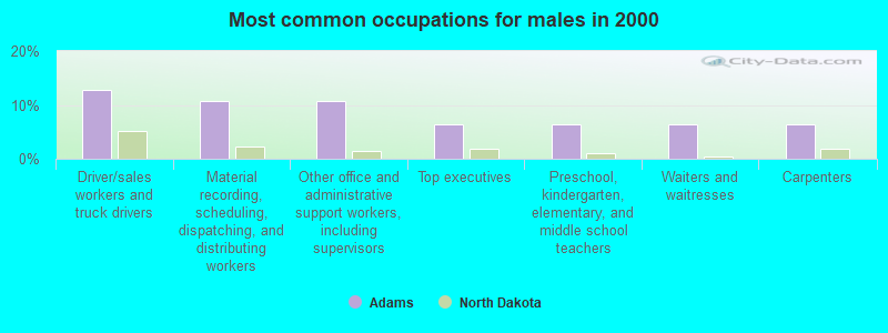 Most common occupations for males in 2000