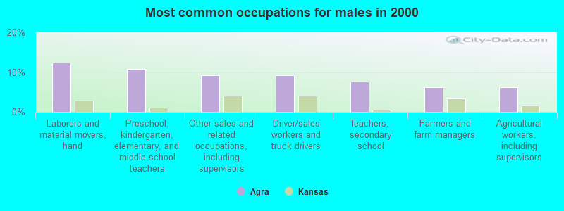 Most common occupations for males in 2000