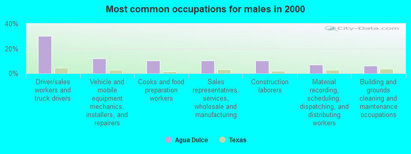 Most common occupations for males in 2000