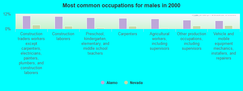 Most common occupations for males in 2000