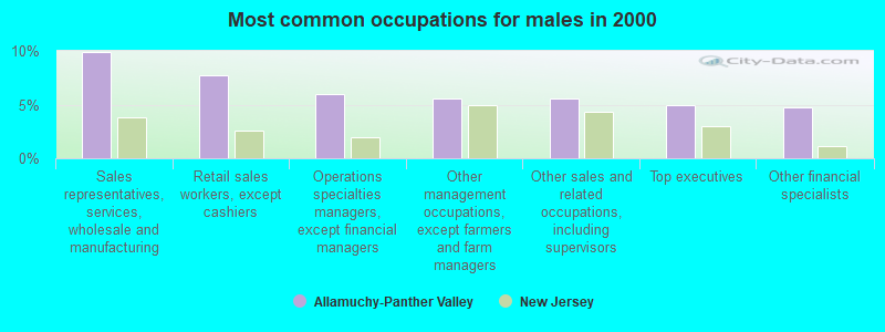 Most common occupations for males in 2000