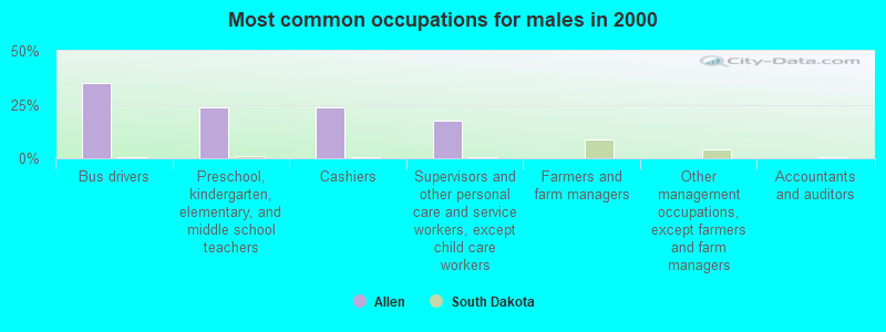 Most common occupations for males in 2000