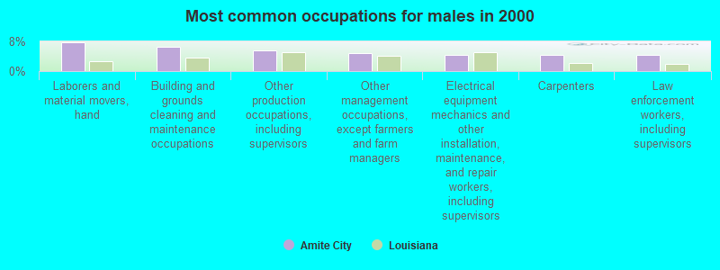 Most common occupations for males in 2000