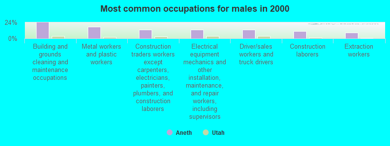 Most common occupations for males in 2000