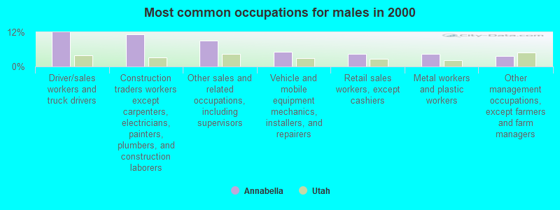 Most common occupations for males in 2000