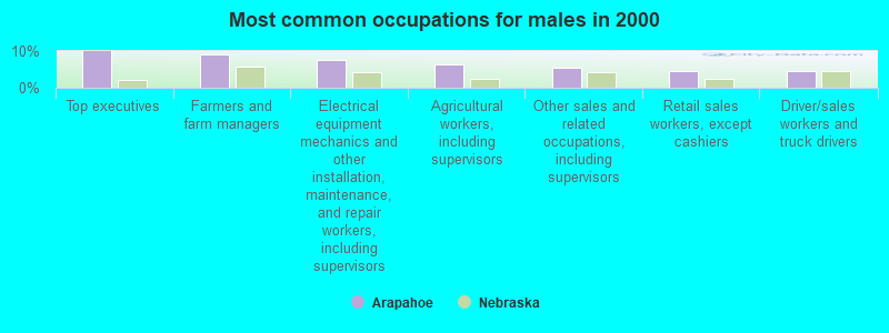 Most common occupations for males in 2000