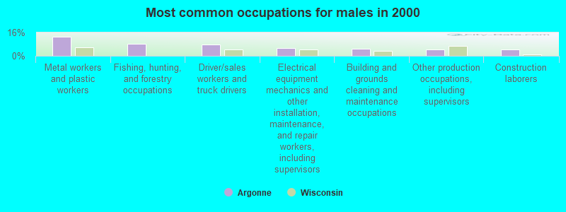 Most common occupations for males in 2000