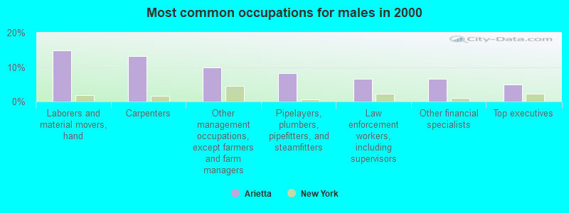 Most common occupations for males in 2000