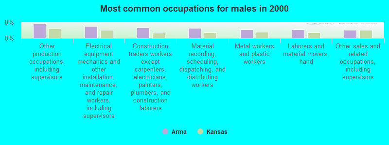 Most common occupations for males in 2000