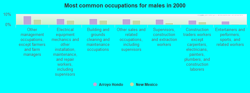 Most common occupations for males in 2000