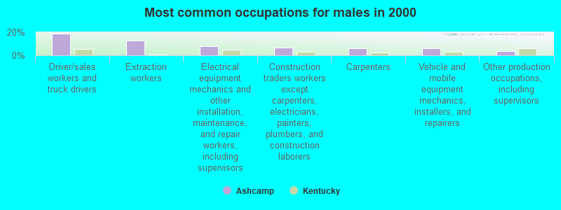 Most common occupations for males in 2000