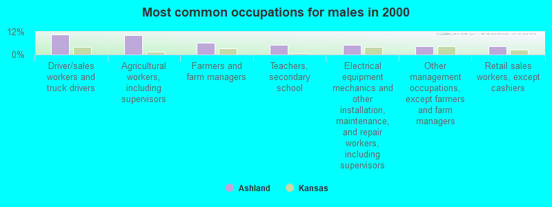 Most common occupations for males in 2000