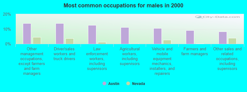 Most common occupations for males in 2000