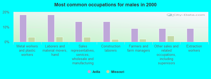 Most common occupations for males in 2000