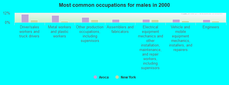 Most common occupations for males in 2000