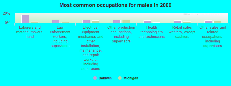 Most common occupations for males in 2000