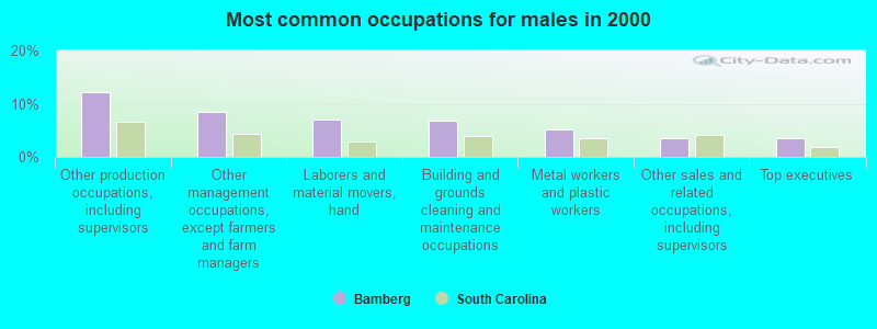 Most common occupations for males in 2000