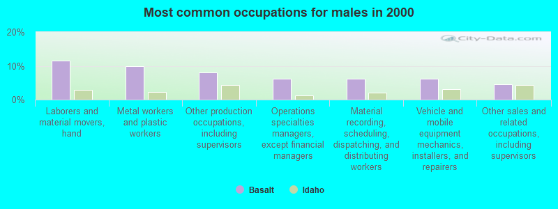 Most common occupations for males in 2000