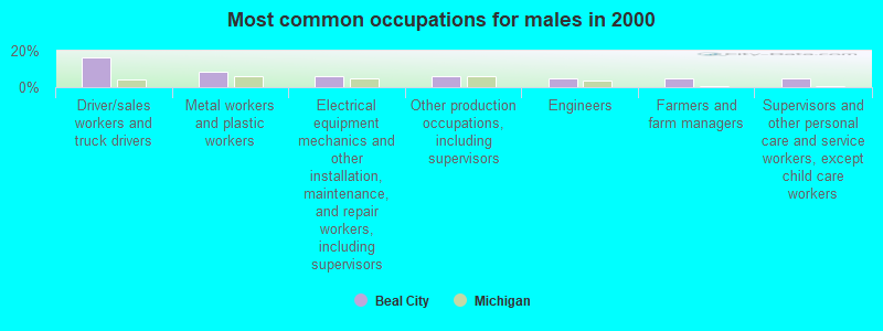 Most common occupations for males in 2000