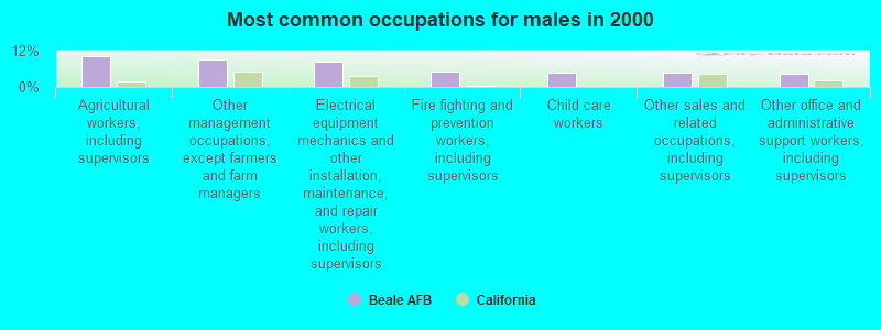 Most common occupations for males in 2000