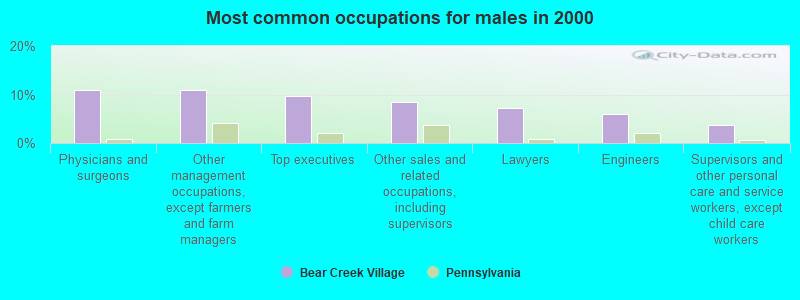 Most common occupations for males in 2000