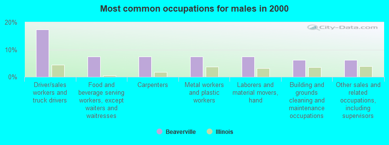 Most common occupations for males in 2000