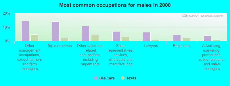 Most common occupations for males in 2000