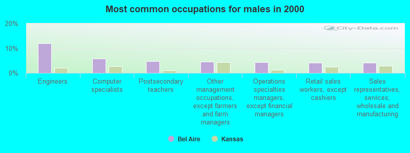 Most common occupations for males in 2000