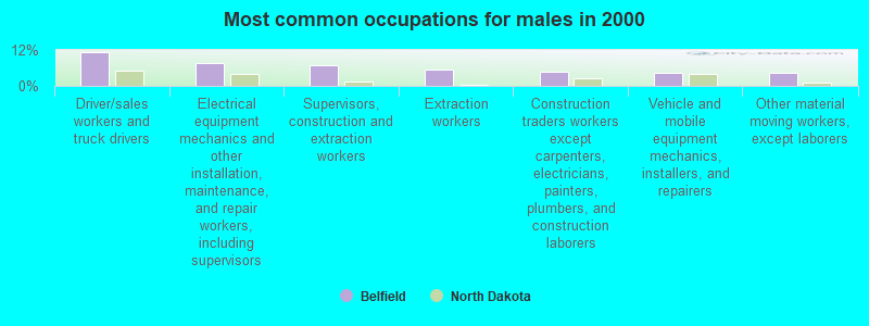 Most common occupations for males in 2000