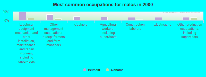 Most common occupations for males in 2000