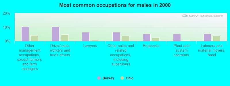 Most common occupations for males in 2000