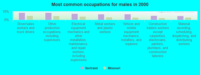 Most common occupations for males in 2000