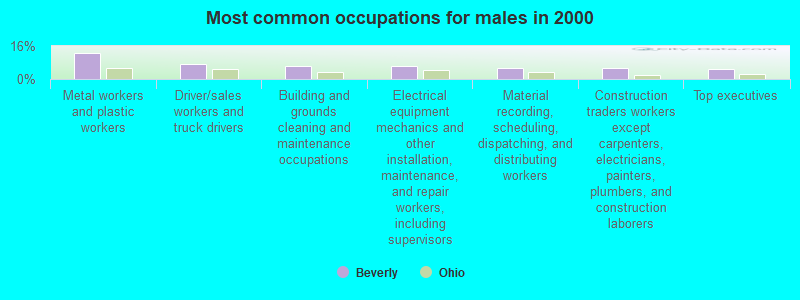 Most common occupations for males in 2000