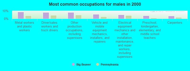 Most common occupations for males in 2000