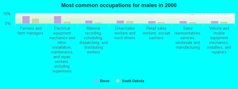 Most common occupations for males in 2000